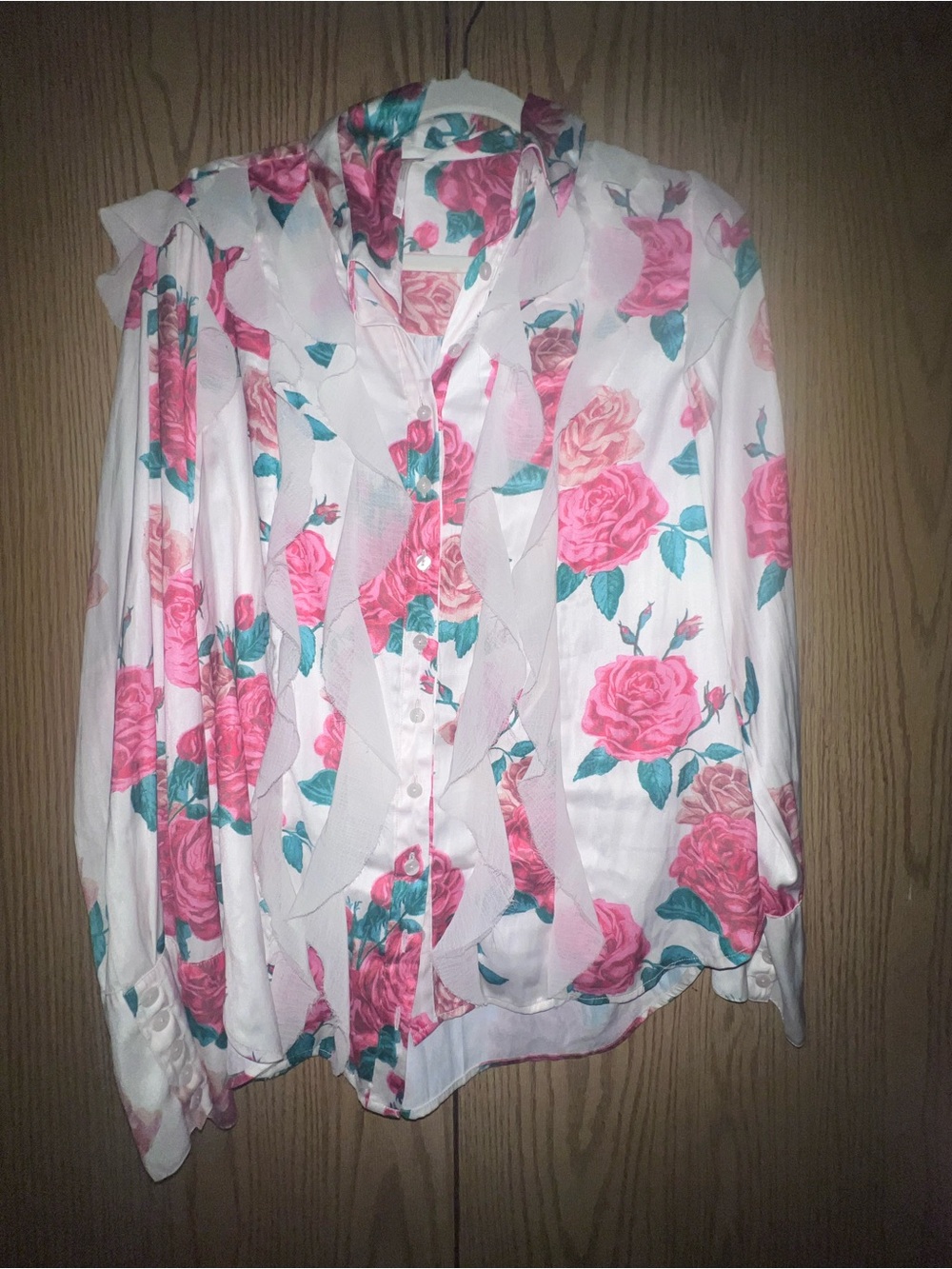 Free People White Blouse with Pink Rose Print
